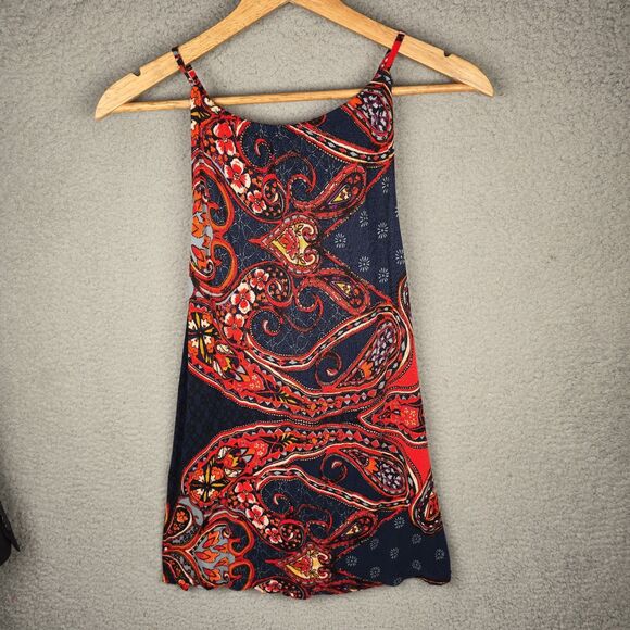 Lascana for Venus Paisley Tank Top Red Navy Sleeveless Keyhole Neck Boho Summer - Picture 8 of 11